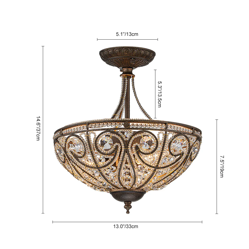 Victorian Antique Bronze Crystal Semi Flush Light - Image 16