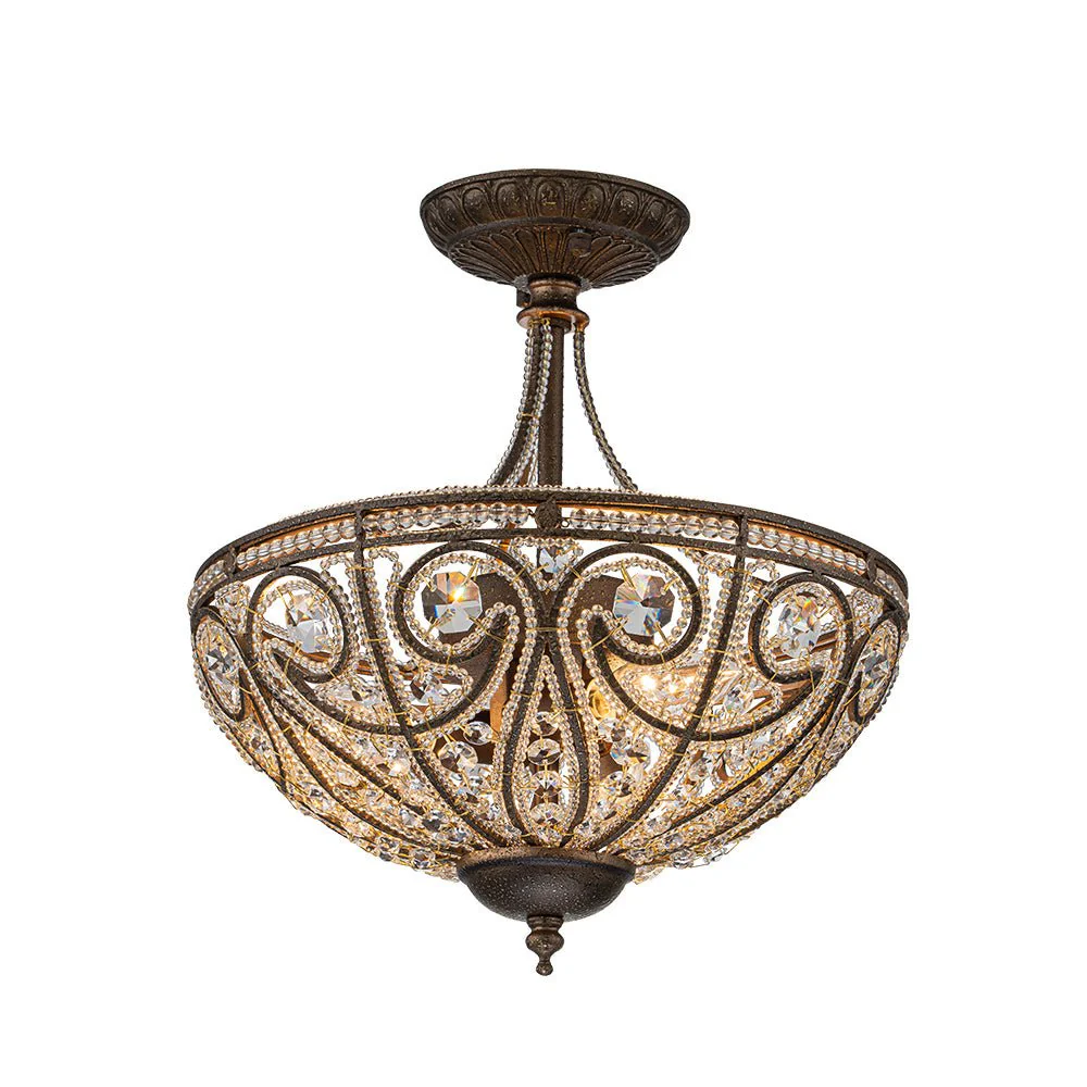 Victorian Antique Bronze Crystal Semi Flush Light - Image 4