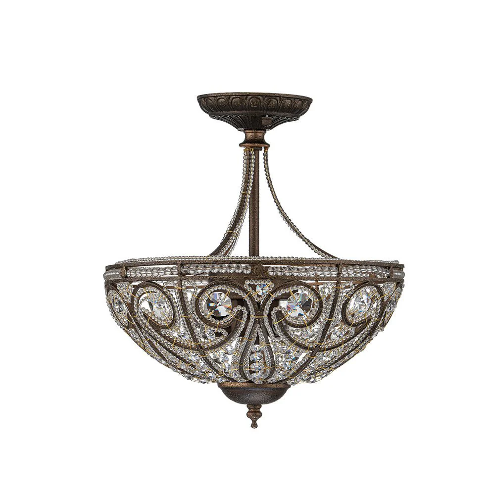 Victorian Antique Bronze Crystal Semi Flush Light - Image 5