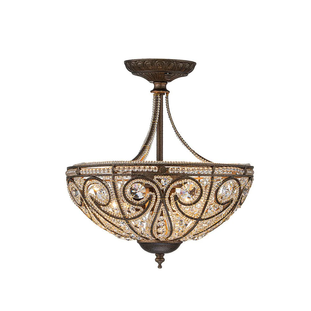 Victorian Antique Bronze Crystal Semi Flush Light - Image 6