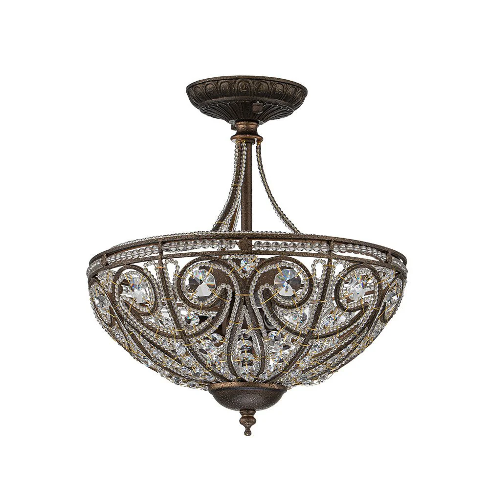 Victorian Antique Bronze Crystal Semi Flush Light - Image 7
