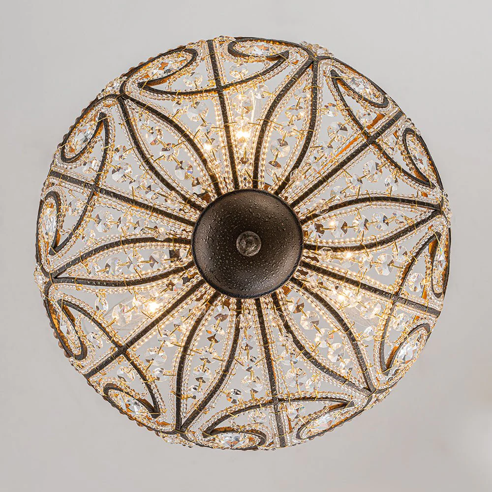 Victorian Antique Bronze Crystal Semi Flush Light - Image 8