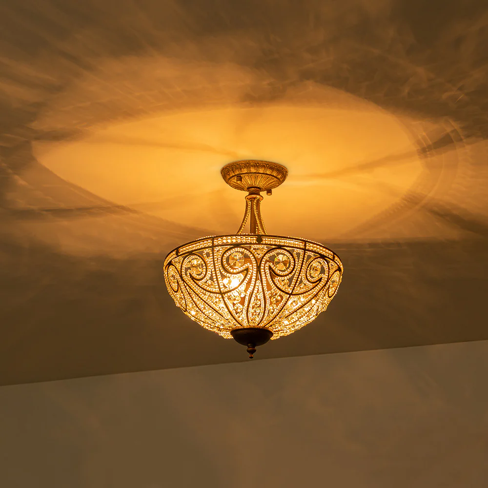 Victorian Antique Bronze Crystal Semi Flush Light - Image 9