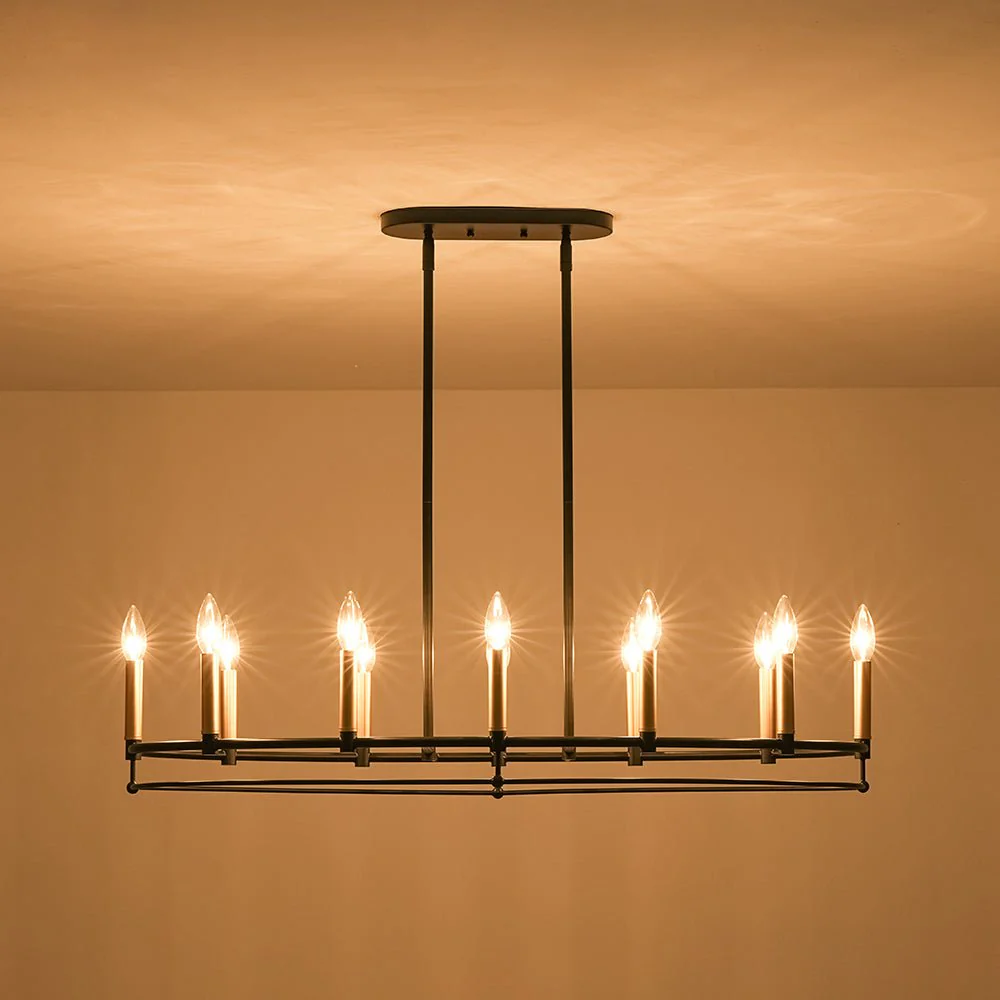 Vintage 12-Light Black Brass Candle Wide Island Chandelier - Image 10