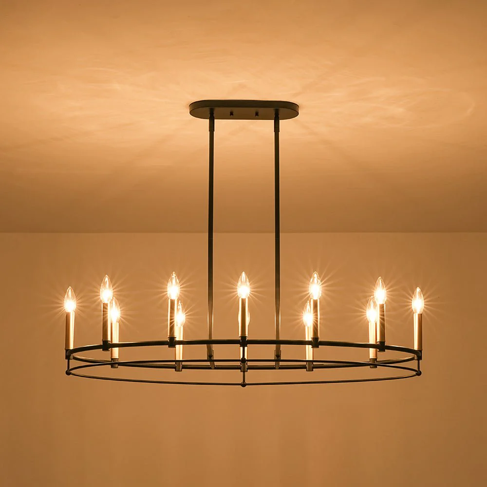 Vintage 12-Light Black Brass Candle Wide Island Chandelier - Image 11