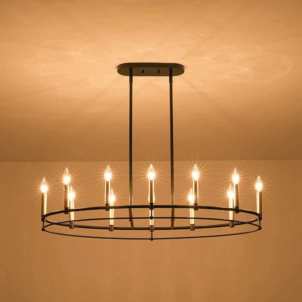 Vintage 12-Light Black Brass Candle Wide Island Chandelier - Image 12