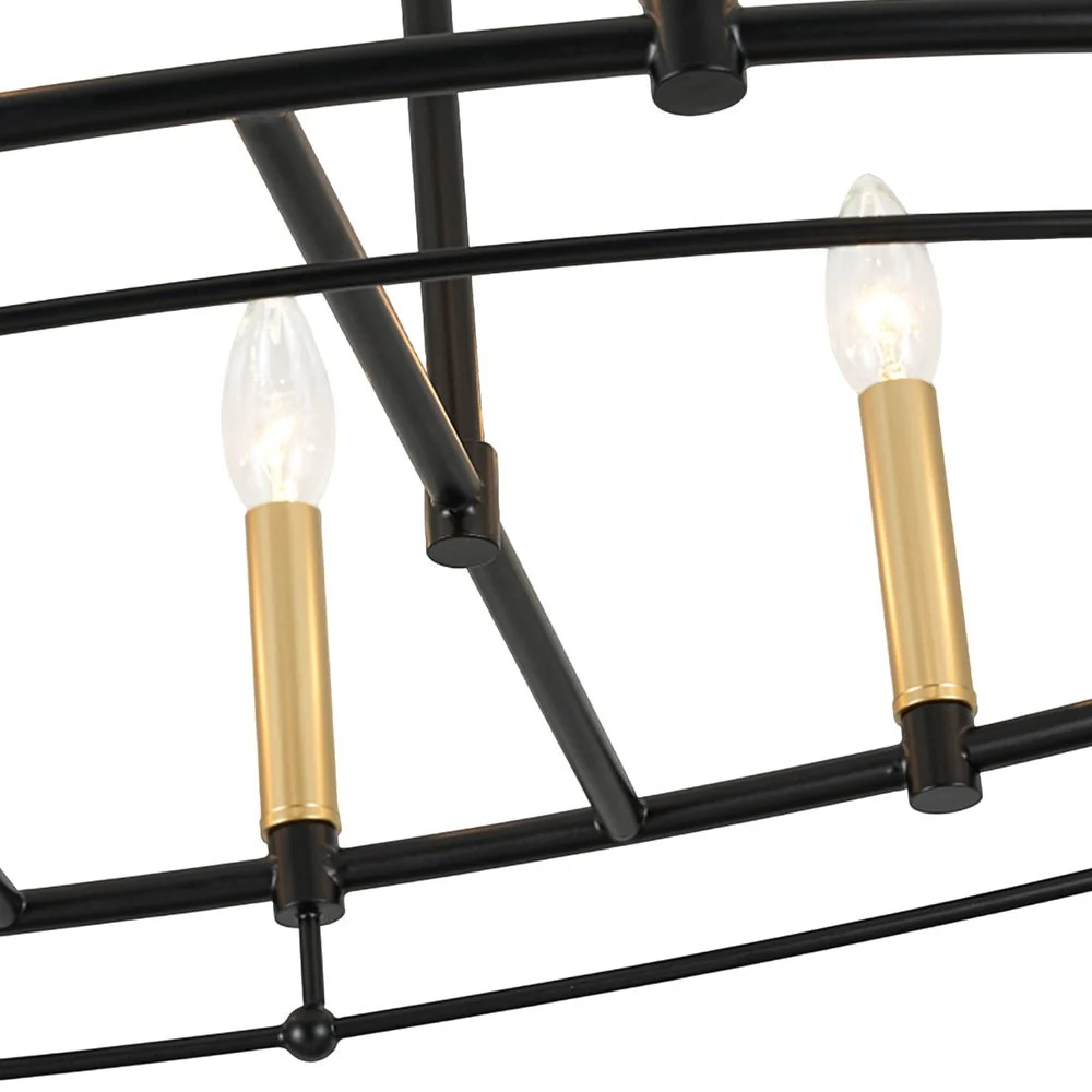 Vintage 12-Light Black Brass Candle Wide Island Chandelier - Image 15