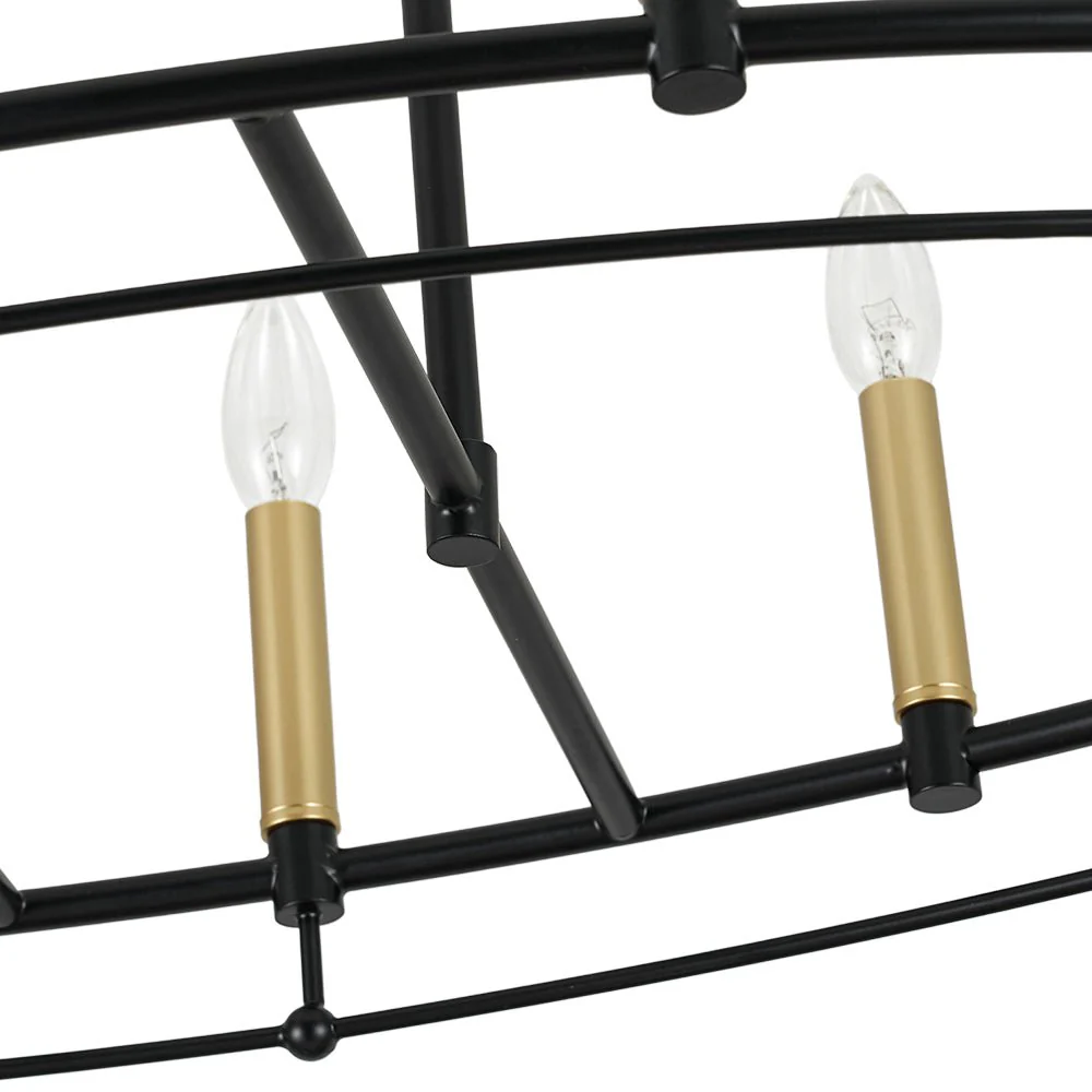 Vintage 12-Light Black Brass Candle Wide Island Chandelier - Image 16