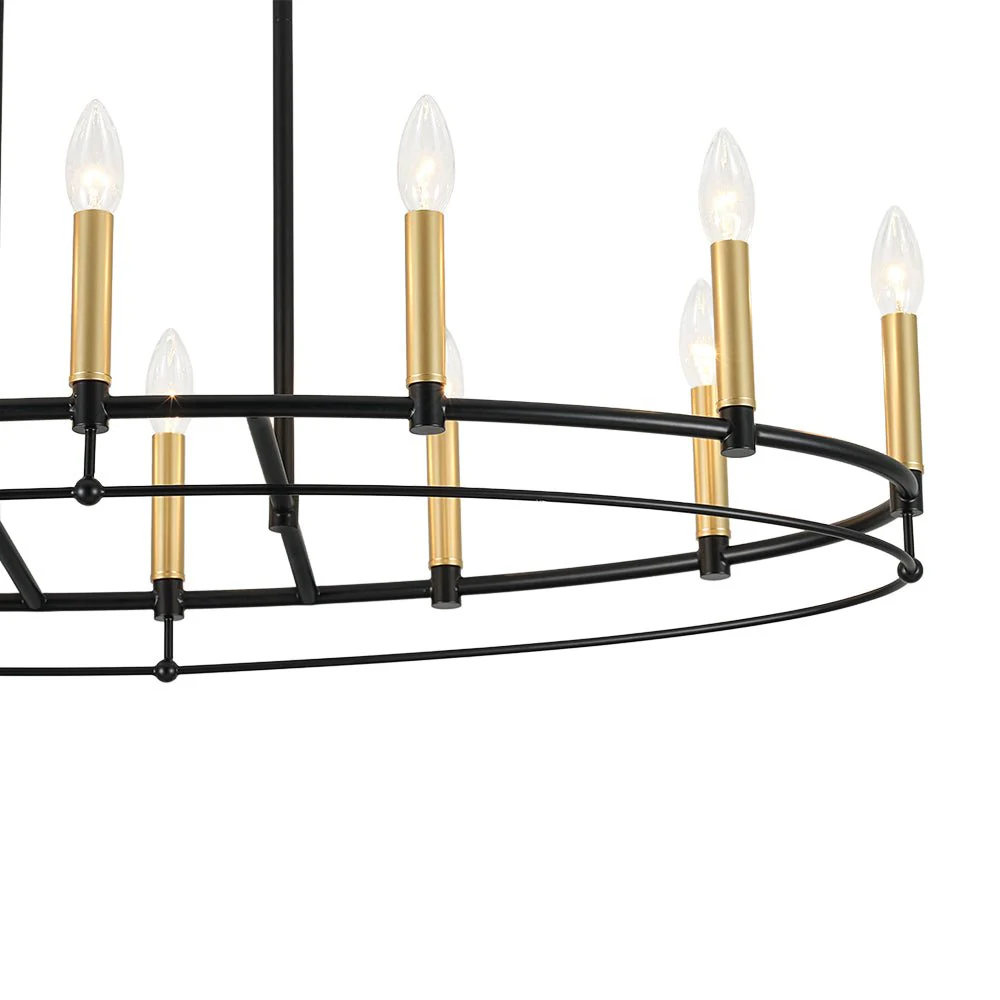 Vintage 12-Light Black Brass Candle Wide Island Chandelier - Image 17