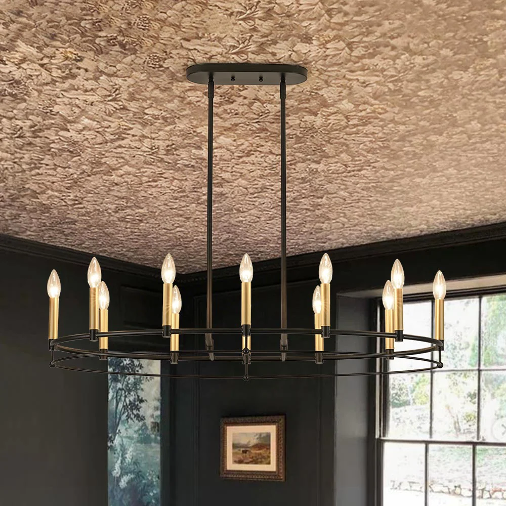 Vintage 12-Light Black Brass Candle Wide Island Chandelier - Image 2
