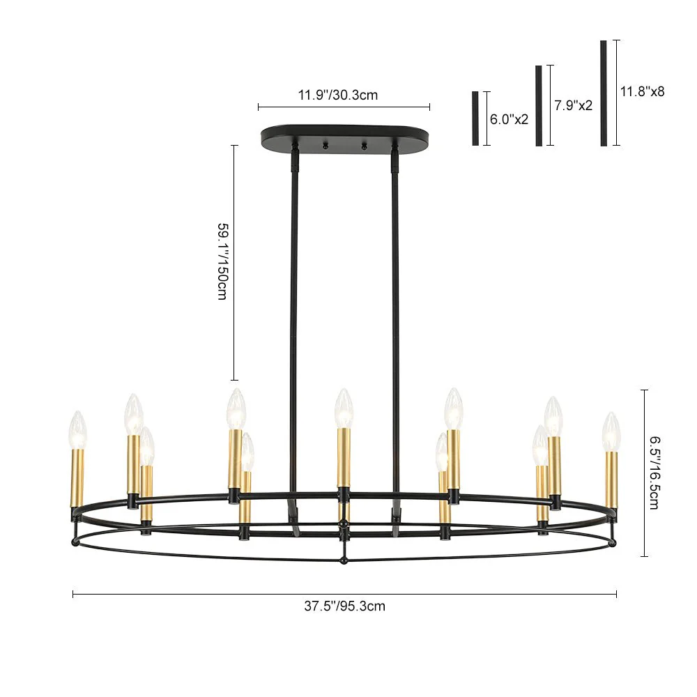 Vintage 12-Light Black Brass Candle Wide Island Chandelier - Image 3