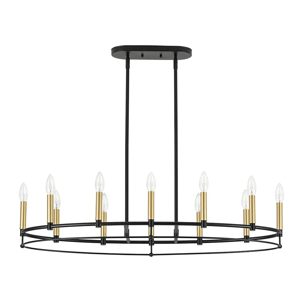 Vintage 12-Light Black Brass Candle Wide Island Chandelier - Image 4