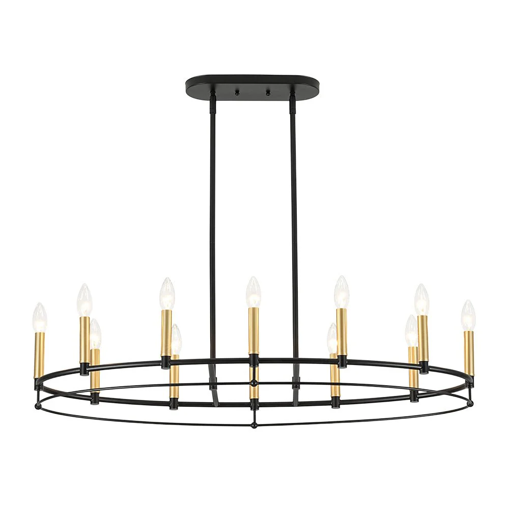 Vintage 12-Light Black Brass Candle Wide Island Chandelier - Image 5