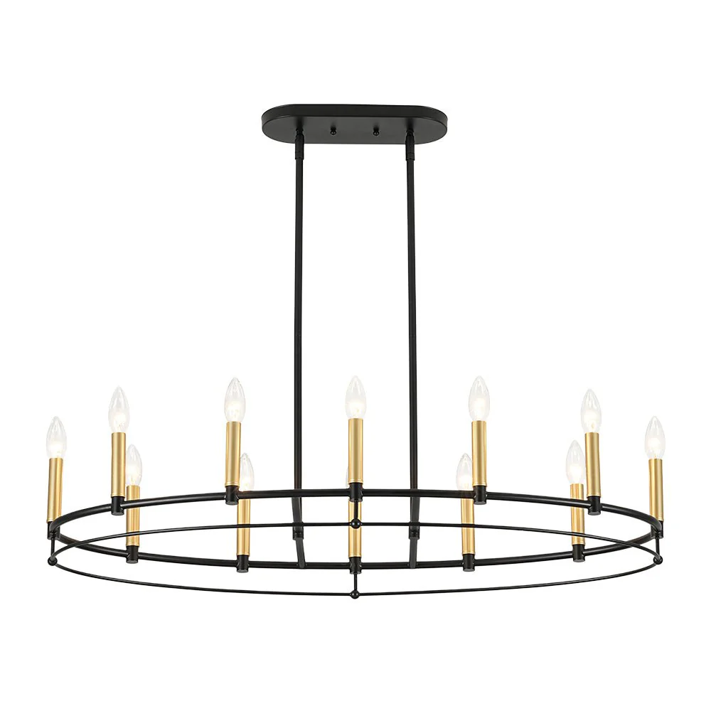 Vintage 12-Light Black Brass Candle Wide Island Chandelier - Image 6