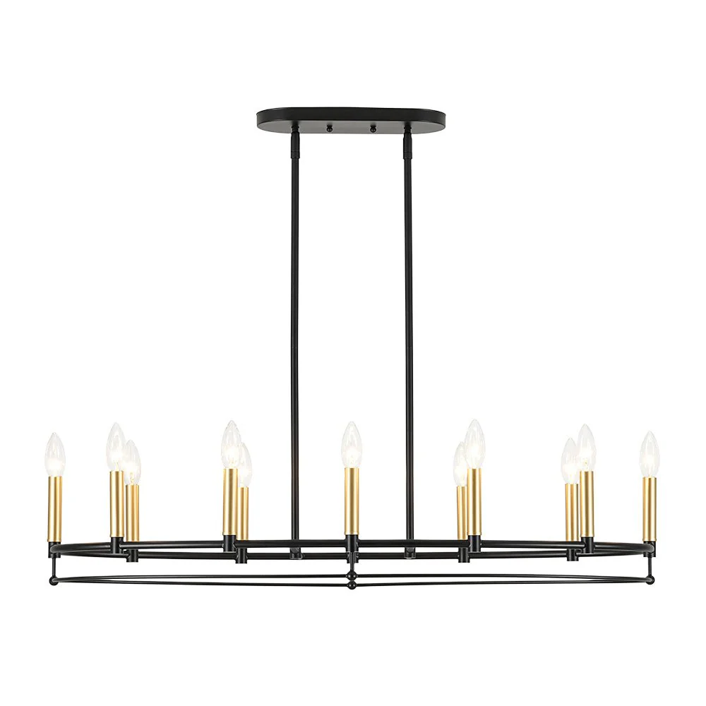 Vintage 12-Light Black Brass Candle Wide Island Chandelier - Image 7