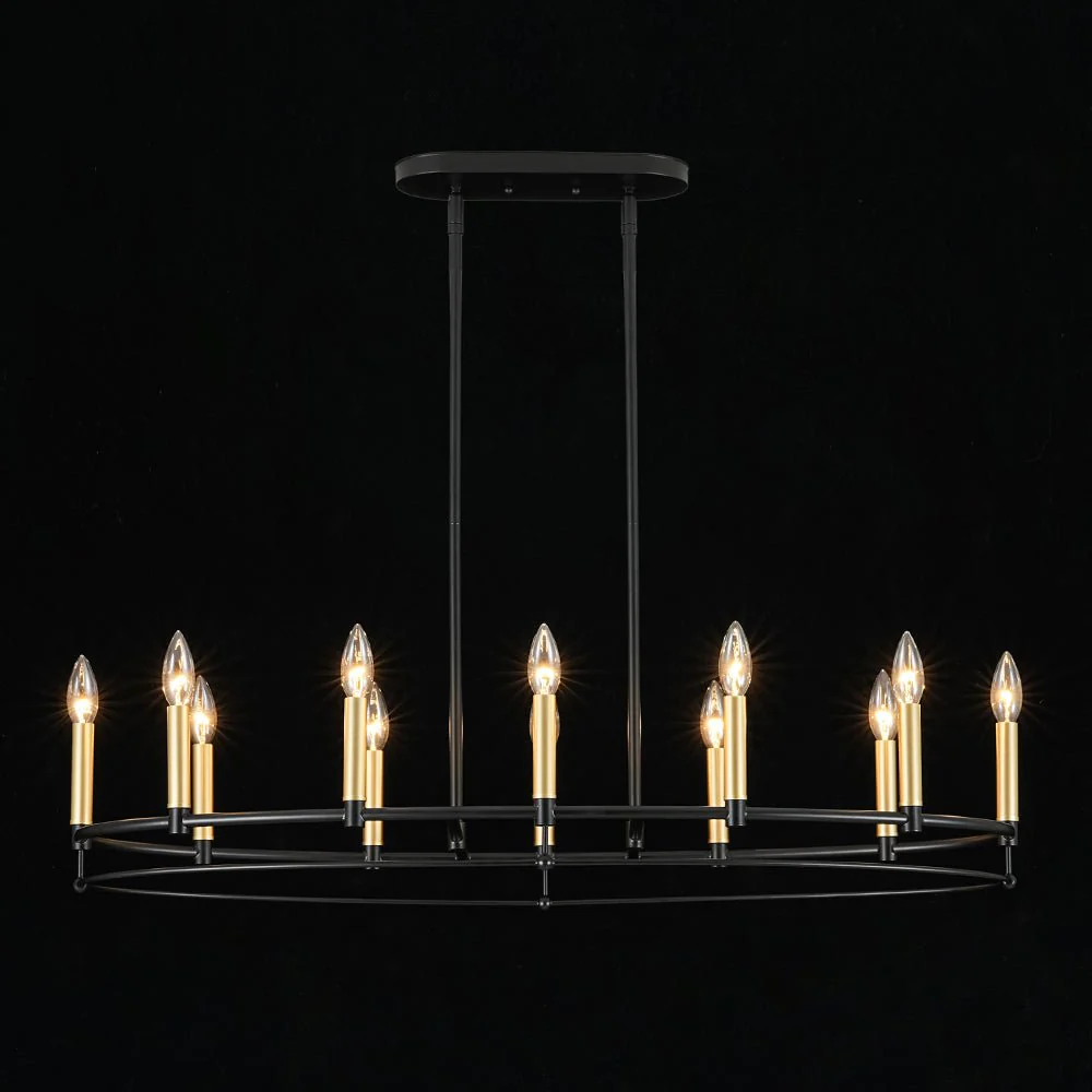 Vintage 12-Light Black Brass Candle Wide Island Chandelier - Image 8