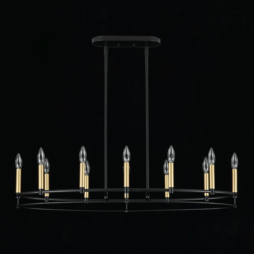 Vintage 12-Light Black Brass Candle Wide Island Chandelier - Image 9