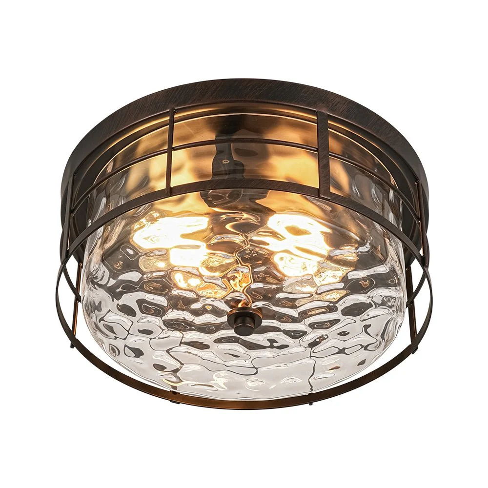 Vintage 2-Light Hammered Glass Round Drum Flush Mount - Image 10