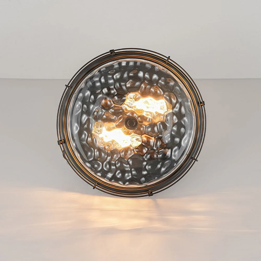Vintage 2-Light Hammered Glass Round Drum Flush Mount - Image 11