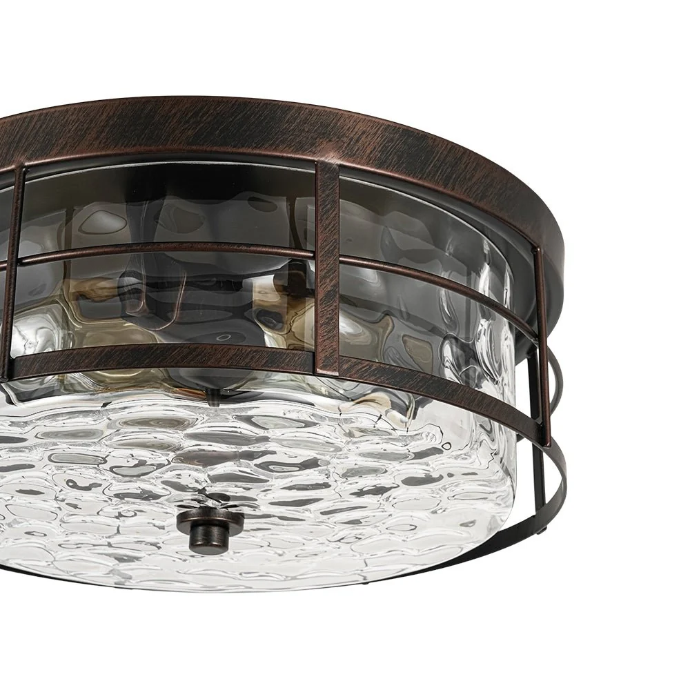 Vintage 2-Light Hammered Glass Round Drum Flush Mount - Image 12