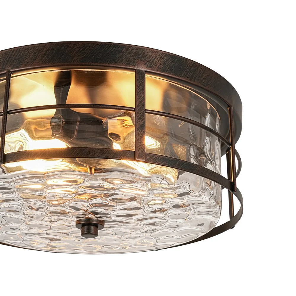 Vintage 2-Light Hammered Glass Round Drum Flush Mount - Image 13