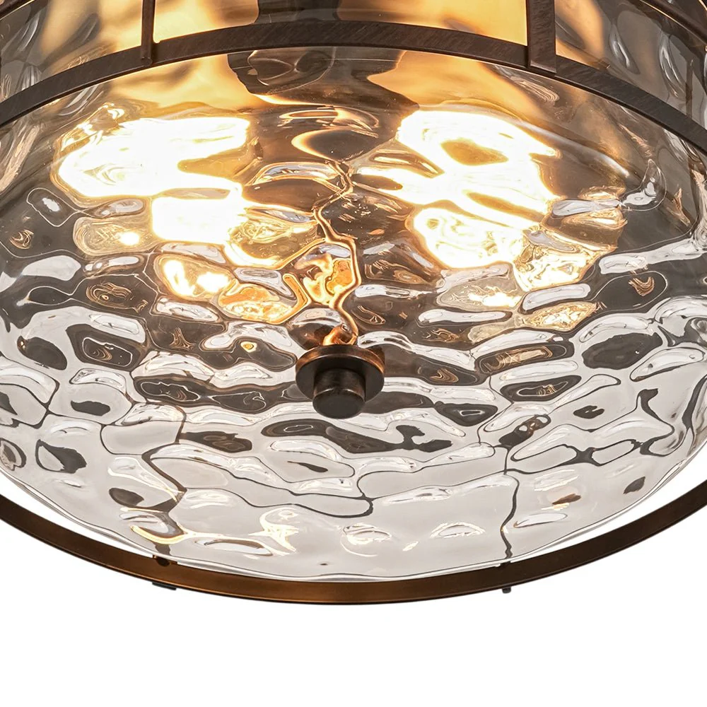 Vintage 2-Light Hammered Glass Round Drum Flush Mount - Image 14