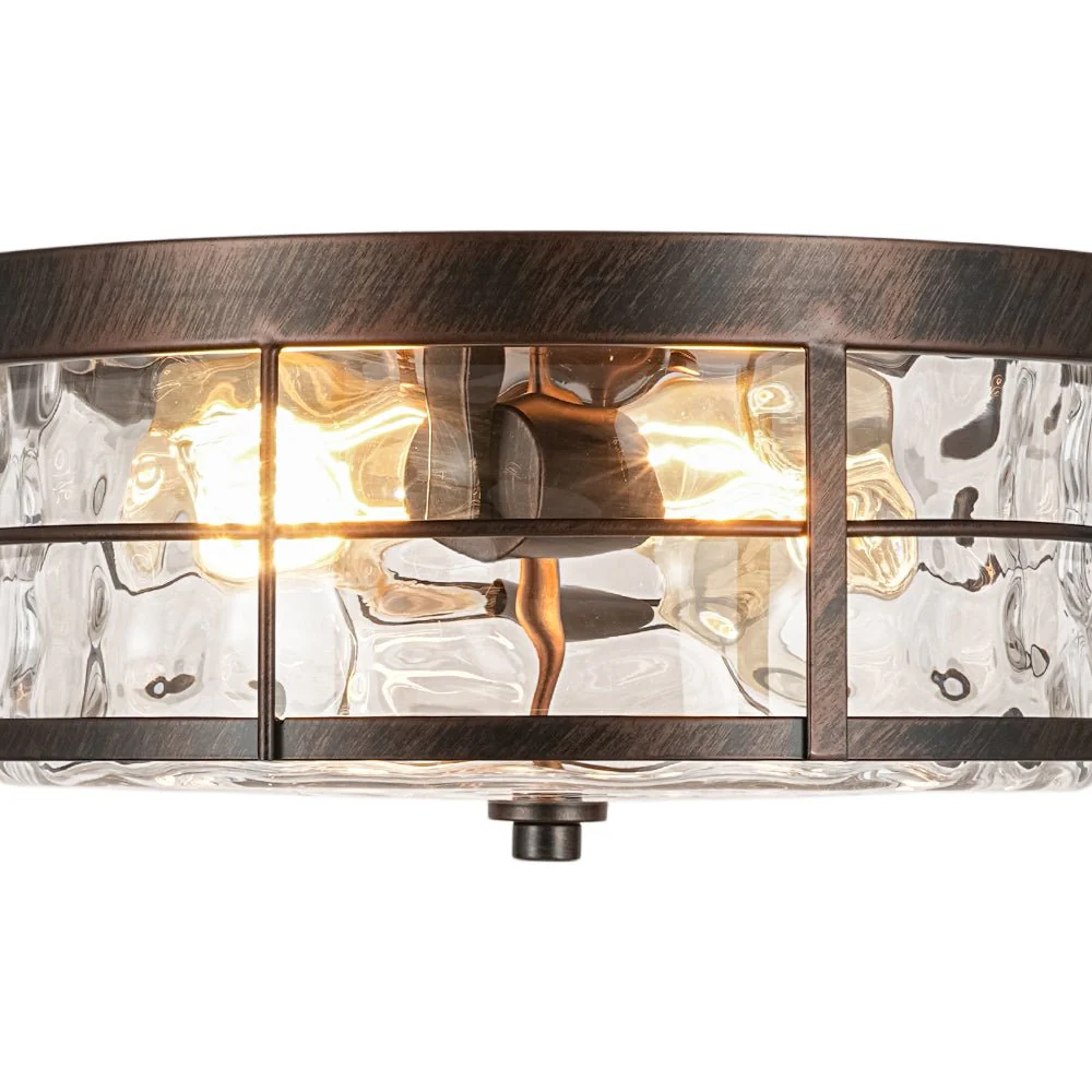 Vintage 2-Light Hammered Glass Round Drum Flush Mount - Image 15