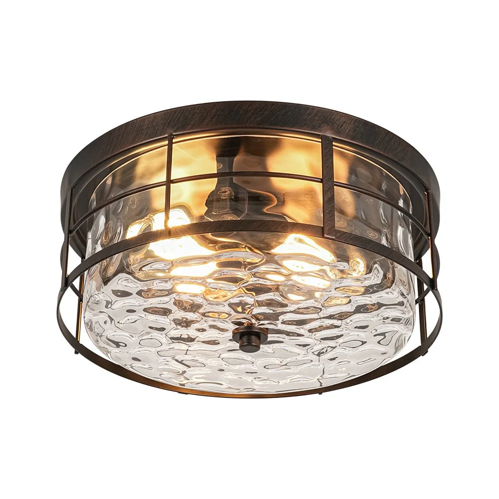 Vintage 2-Light Hammered Glass Round Drum Flush Mount - Image 9