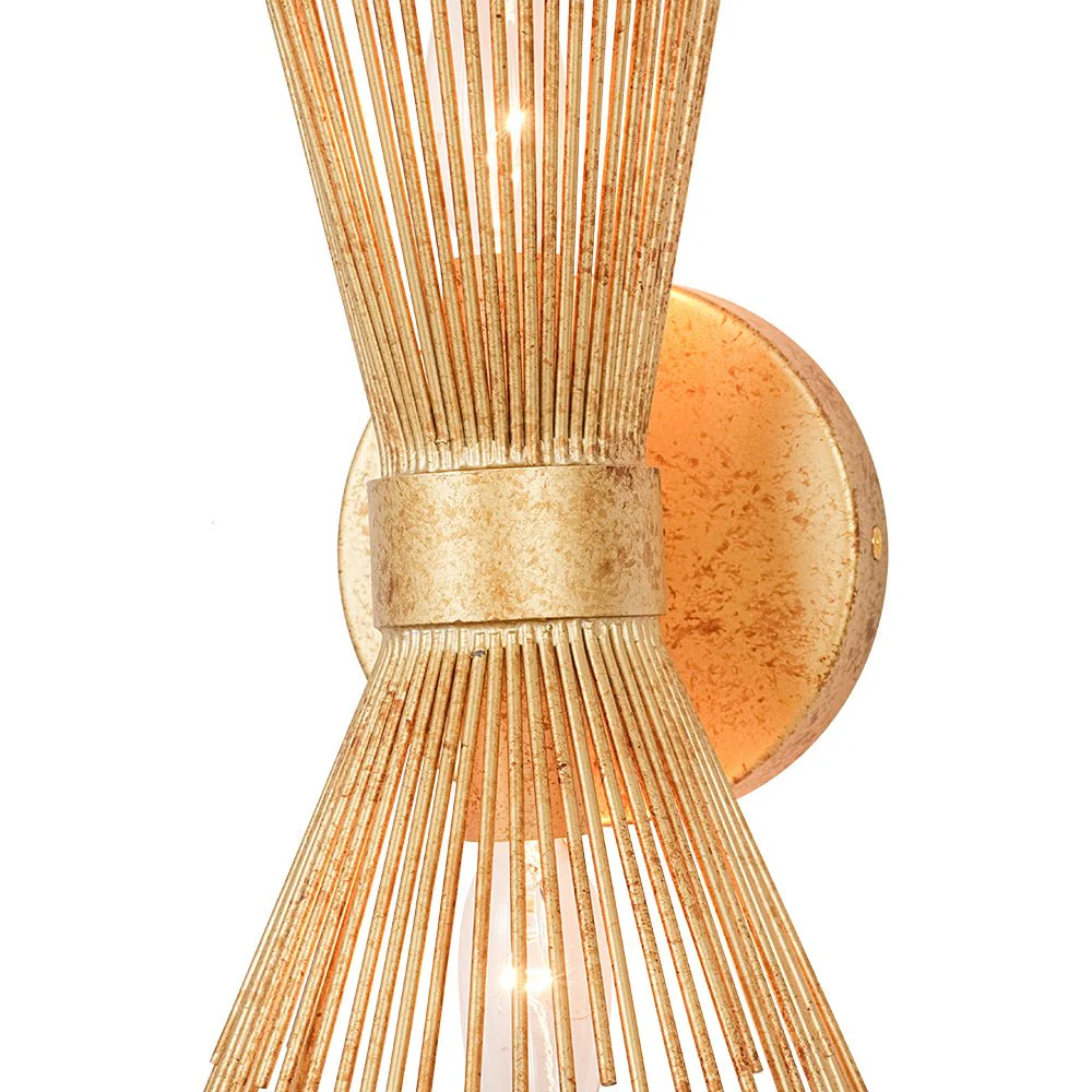 Vintage 2-Light Sunburst Antique Gold Vanity Wall Sconce - Image 10