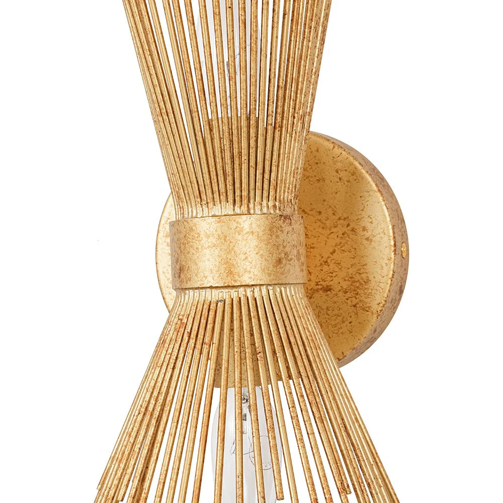 Vintage 2-Light Sunburst Antique Gold Vanity Wall Sconce - Image 11