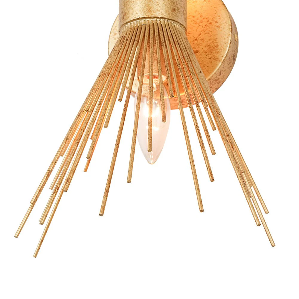 Vintage 2-Light Sunburst Antique Gold Vanity Wall Sconce - Image 12