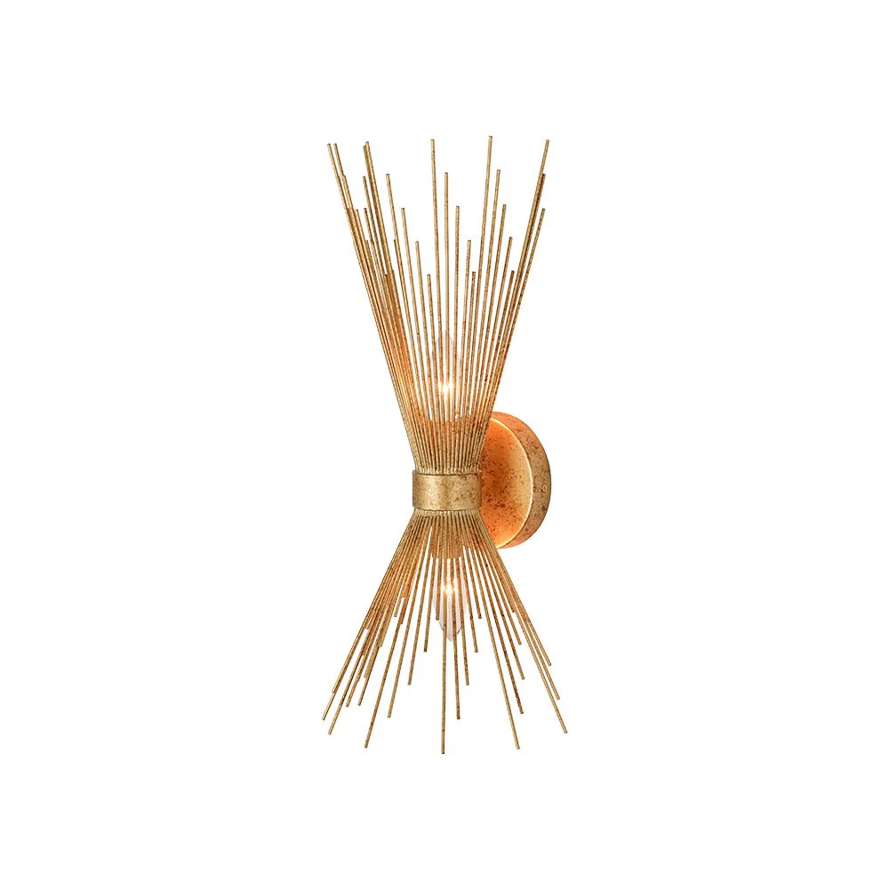 Vintage 2-Light Sunburst Antique Gold Vanity Wall Sconce - Image 3