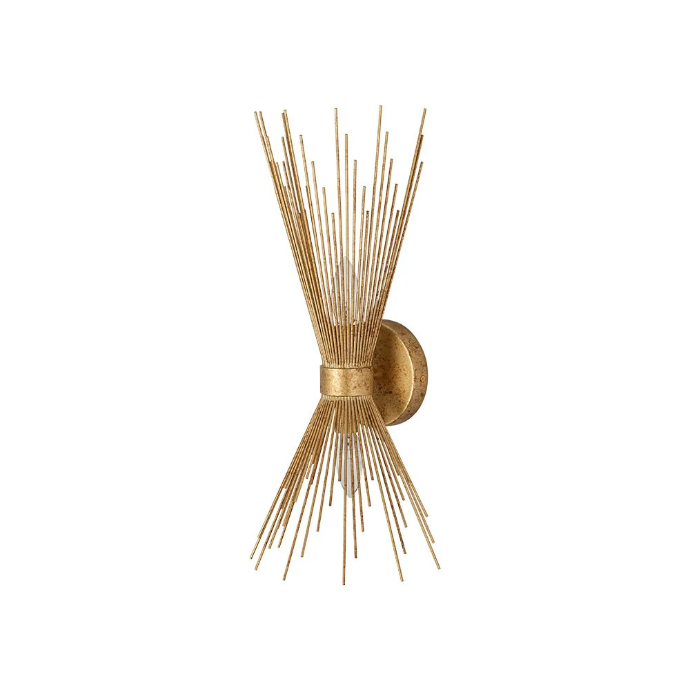 Vintage 2-Light Sunburst Antique Gold Vanity Wall Sconce - Image 4