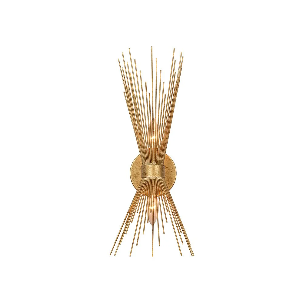 Vintage 2-Light Sunburst Antique Gold Vanity Wall Sconce - Image 5