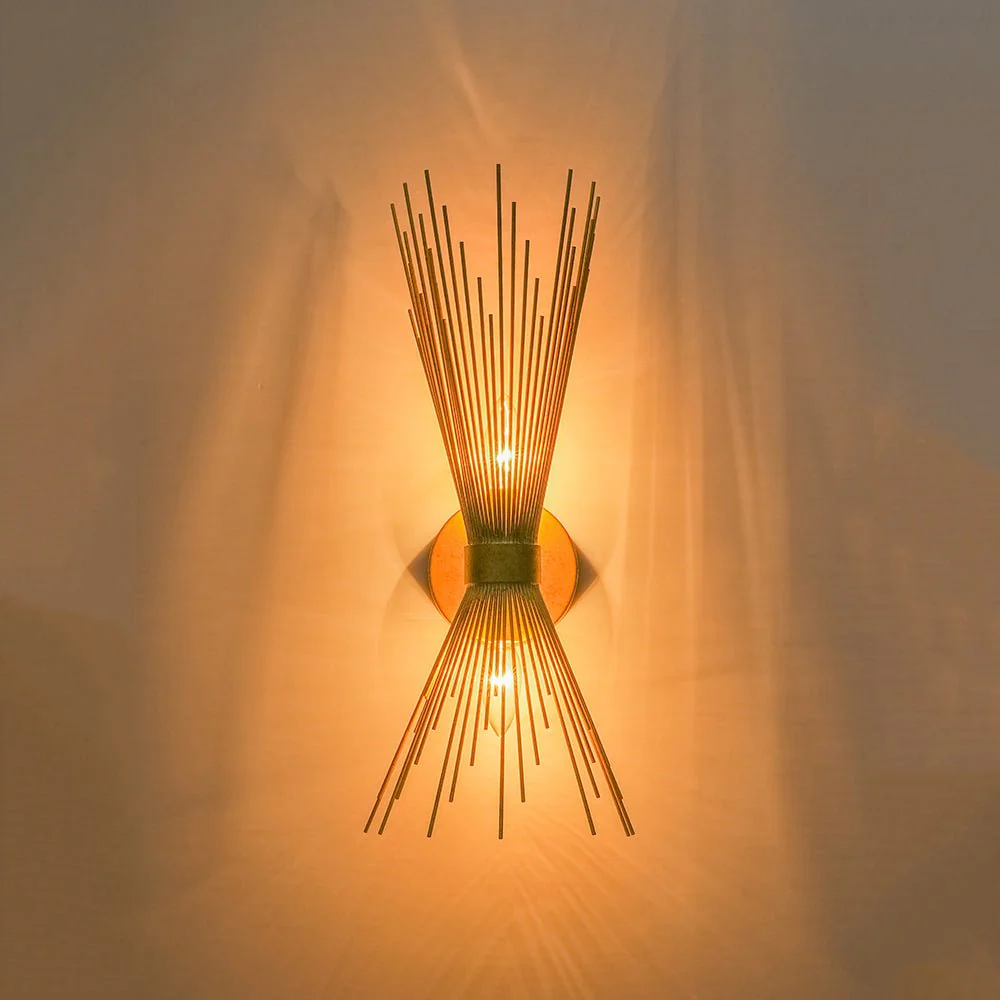 Vintage 2-Light Sunburst Antique Gold Vanity Wall Sconce - Image 6