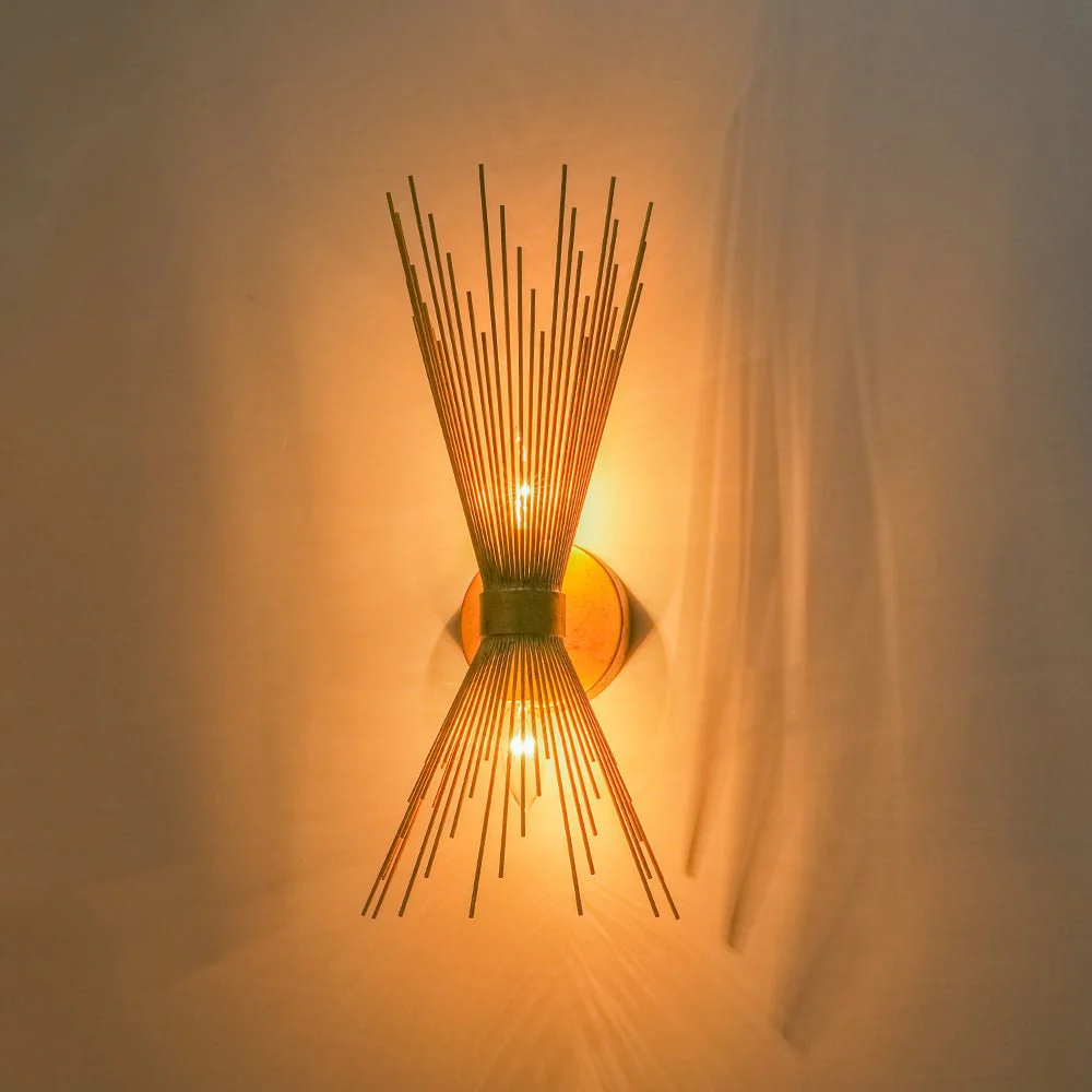 Vintage 2-Light Sunburst Antique Gold Vanity Wall Sconce - Image 7