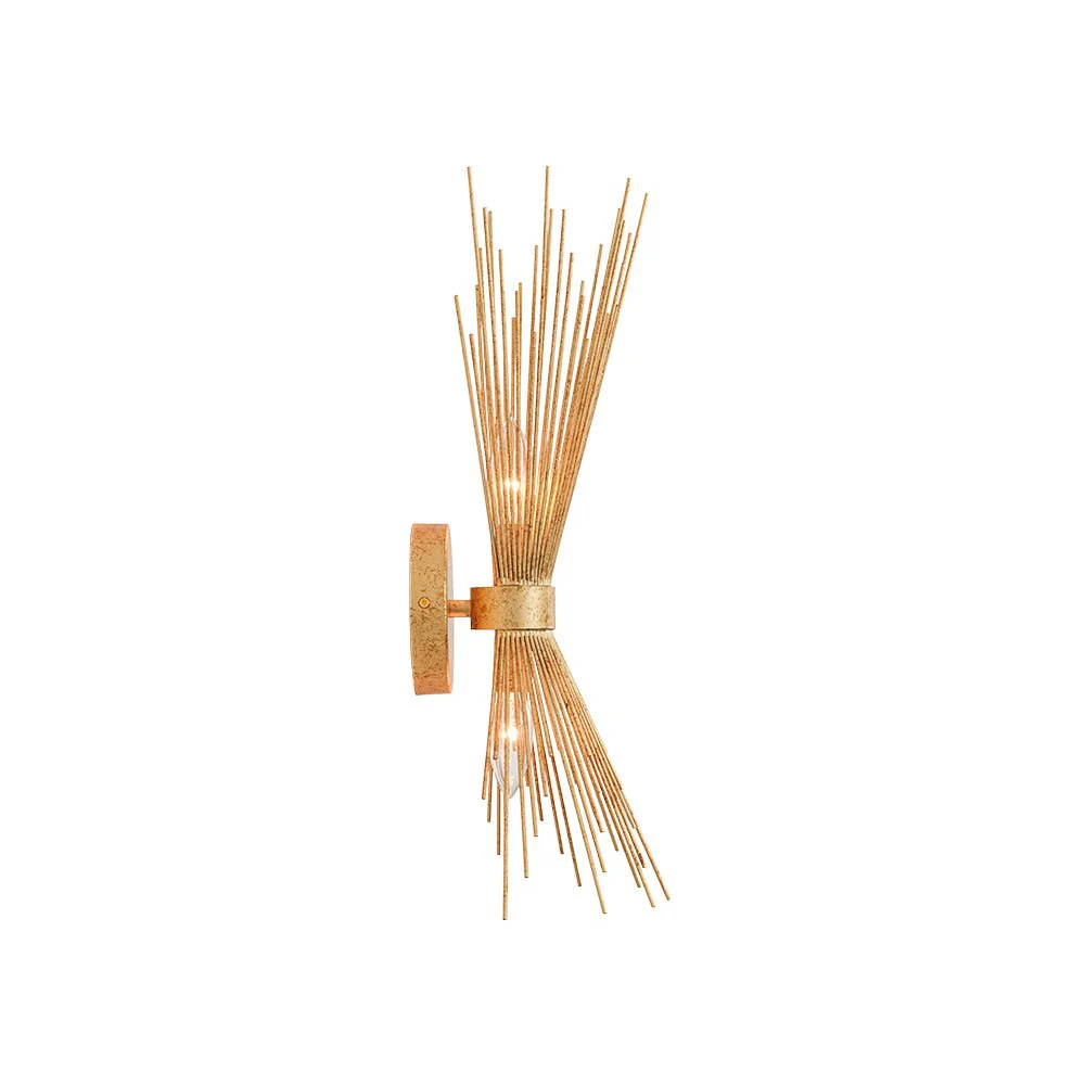 Vintage 2-Light Sunburst Antique Gold Vanity Wall Sconce - Image 9