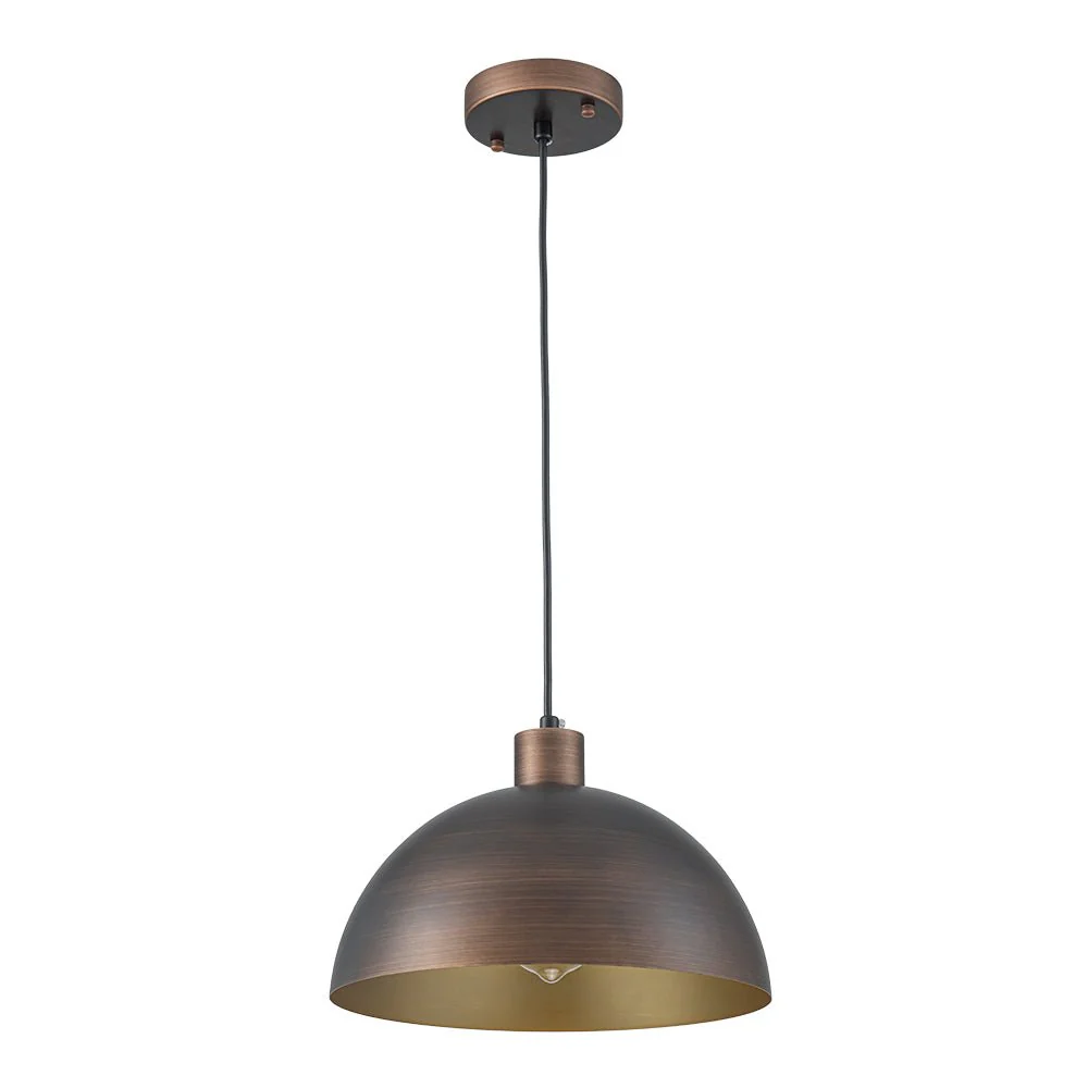 Vintage Antique Bronze 1-Light Iron Dome Pendant Light - Image 8