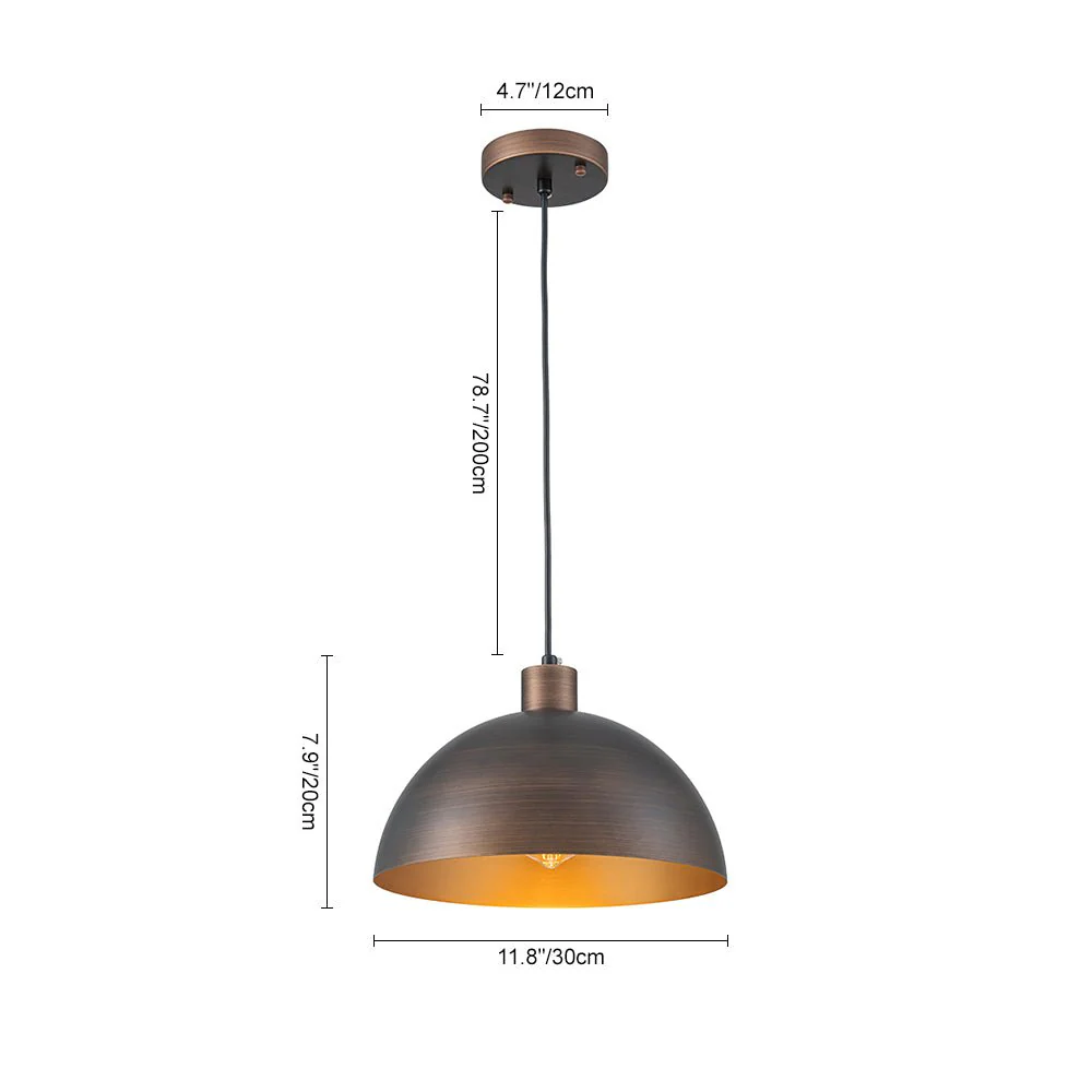 Vintage Antique Bronze 1-Light Iron Dome Pendant Light - Image 9