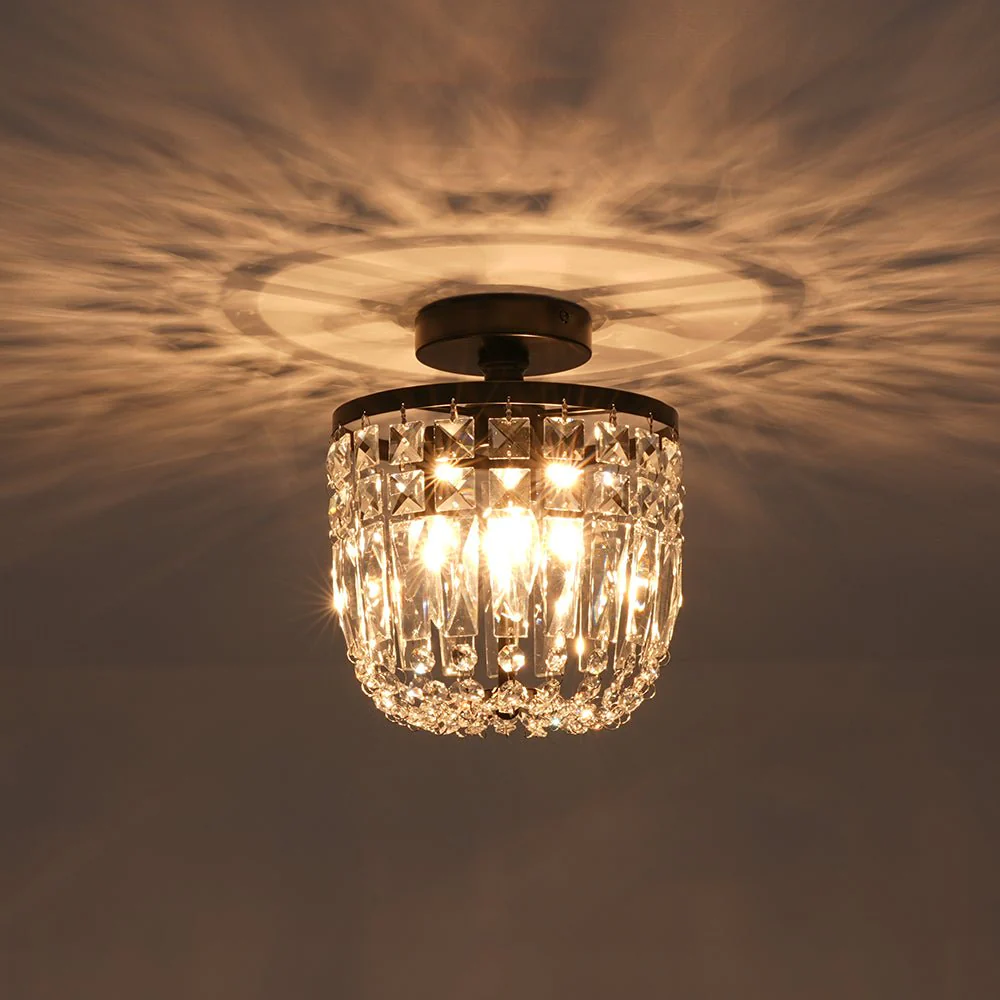 Vintage Black Draped Crystal Round Semi Flush Mount - Image 11