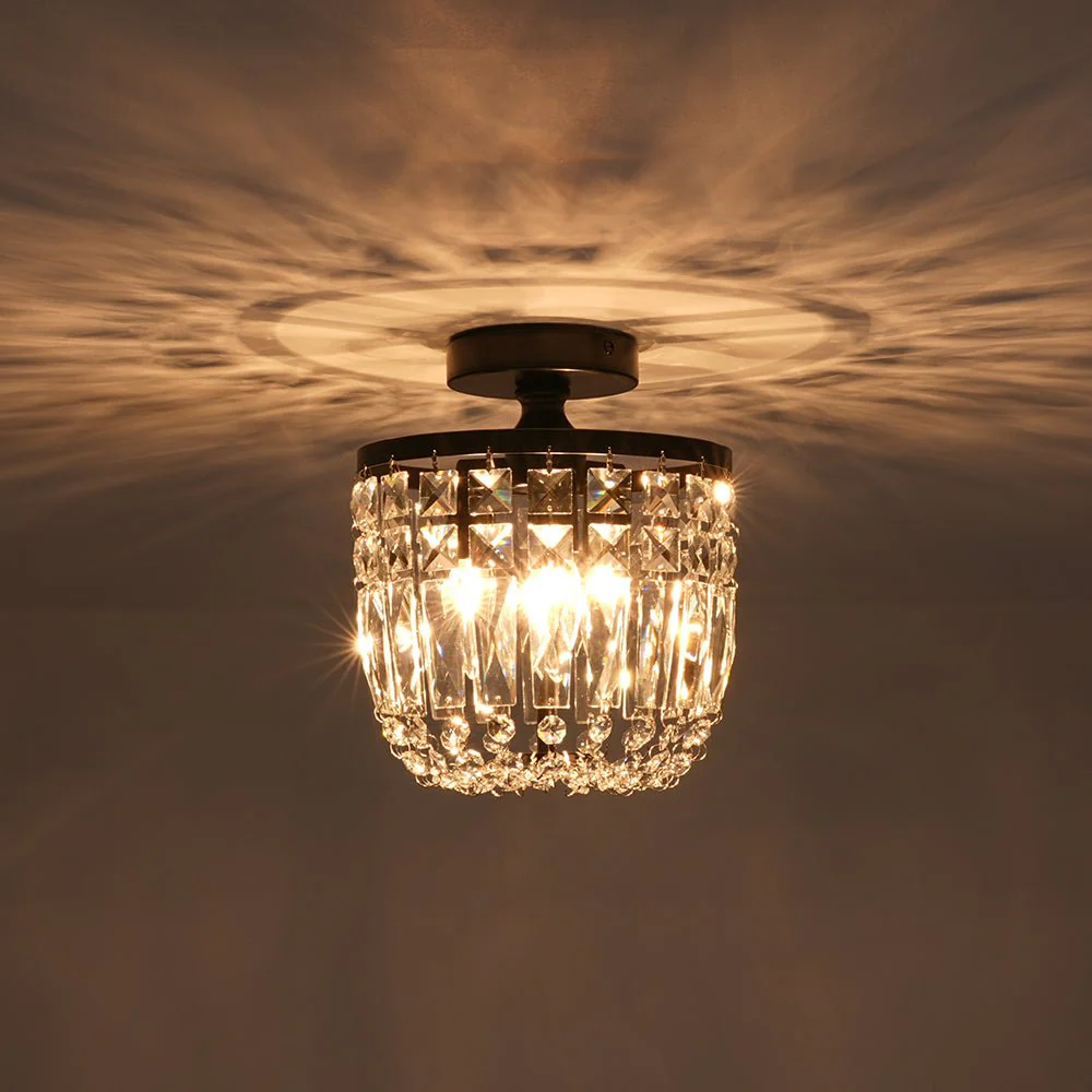 Vintage Black Draped Crystal Round Semi Flush Mount - Image 12
