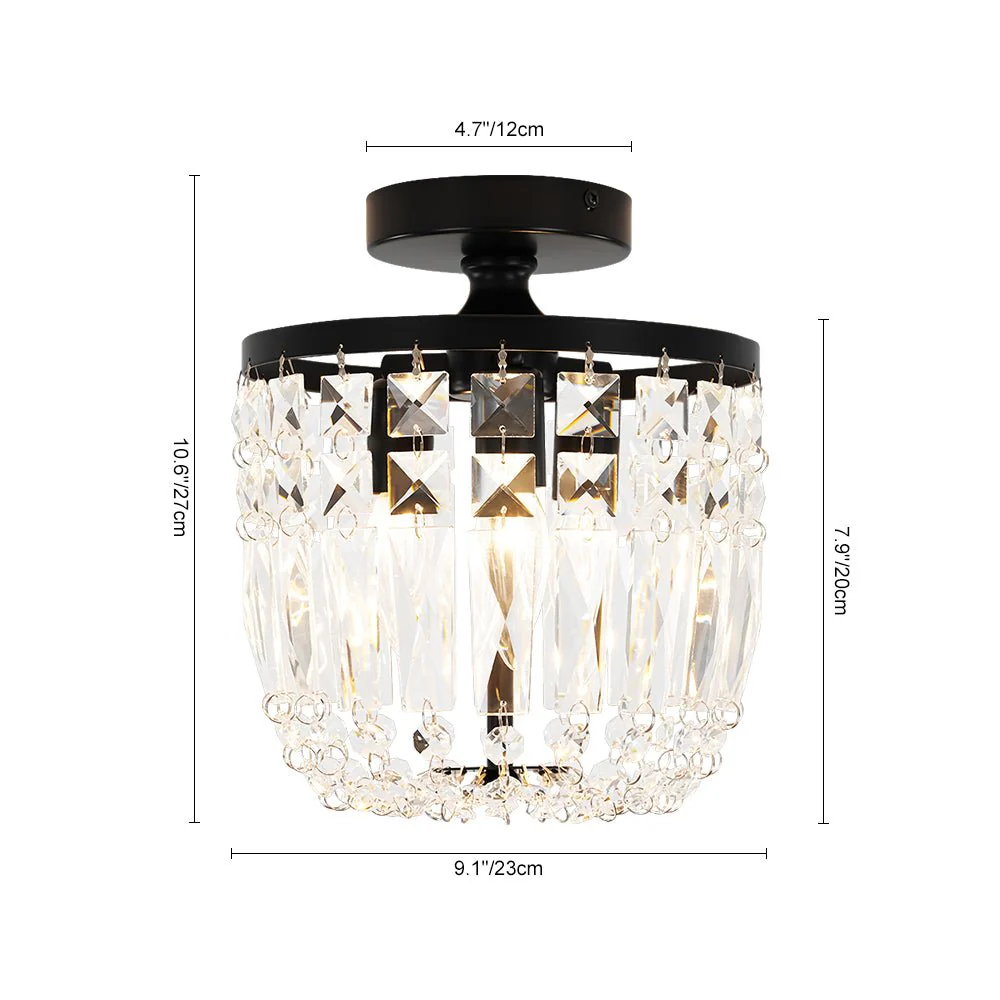 Vintage Black Draped Crystal Round Semi Flush Mount - Image 13
