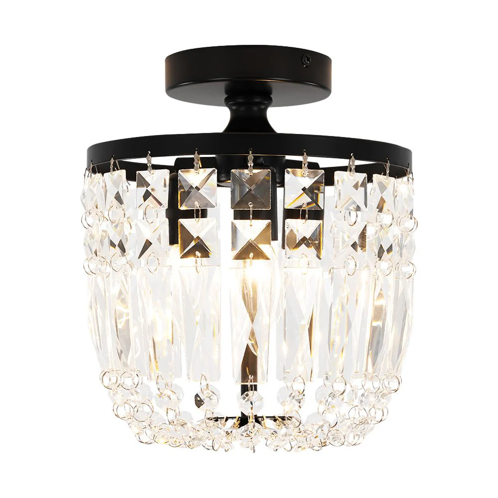 Vintage Black Draped Crystal Round Semi Flush Mount - Image 3