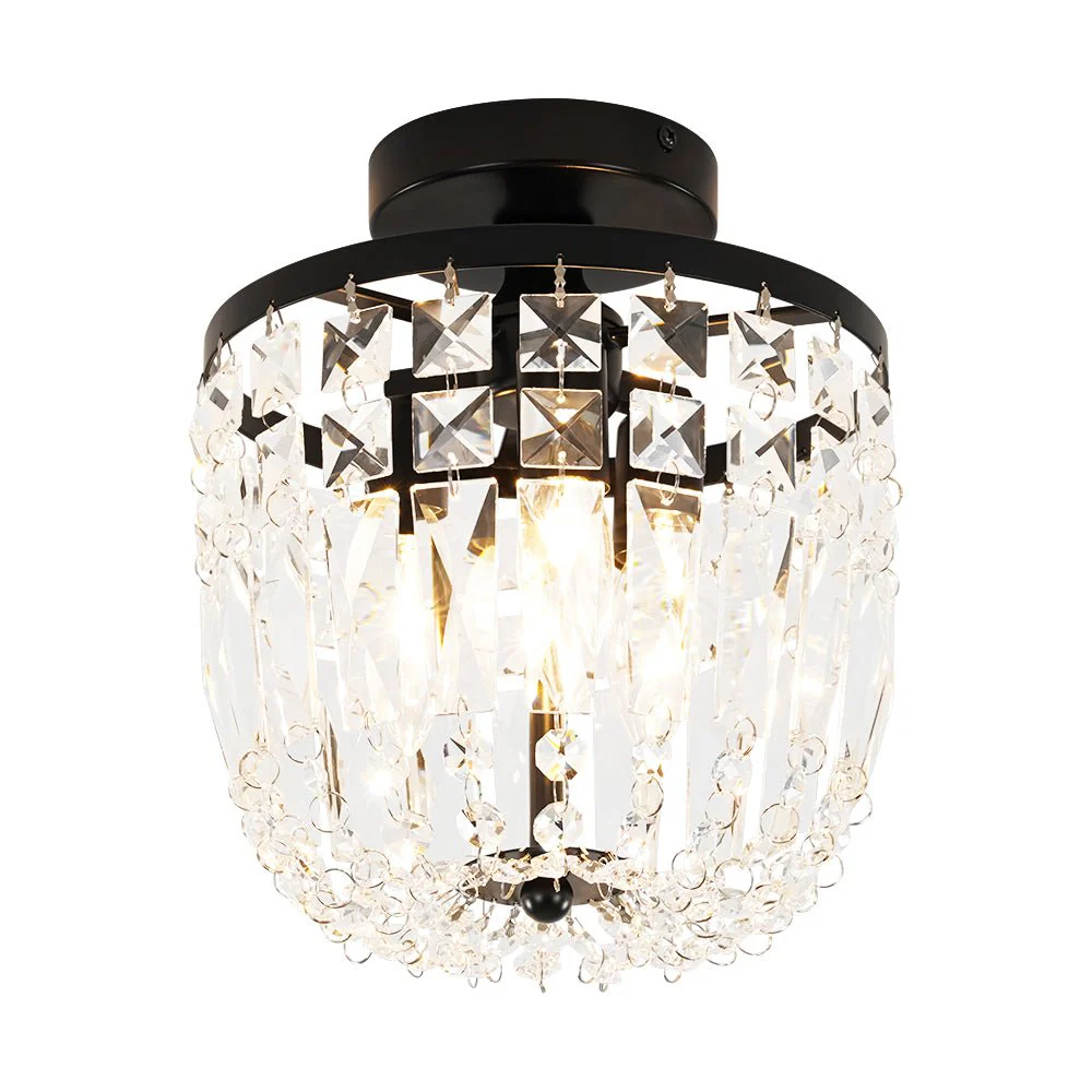 Vintage Black Draped Crystal Round Semi Flush Mount - Image 4