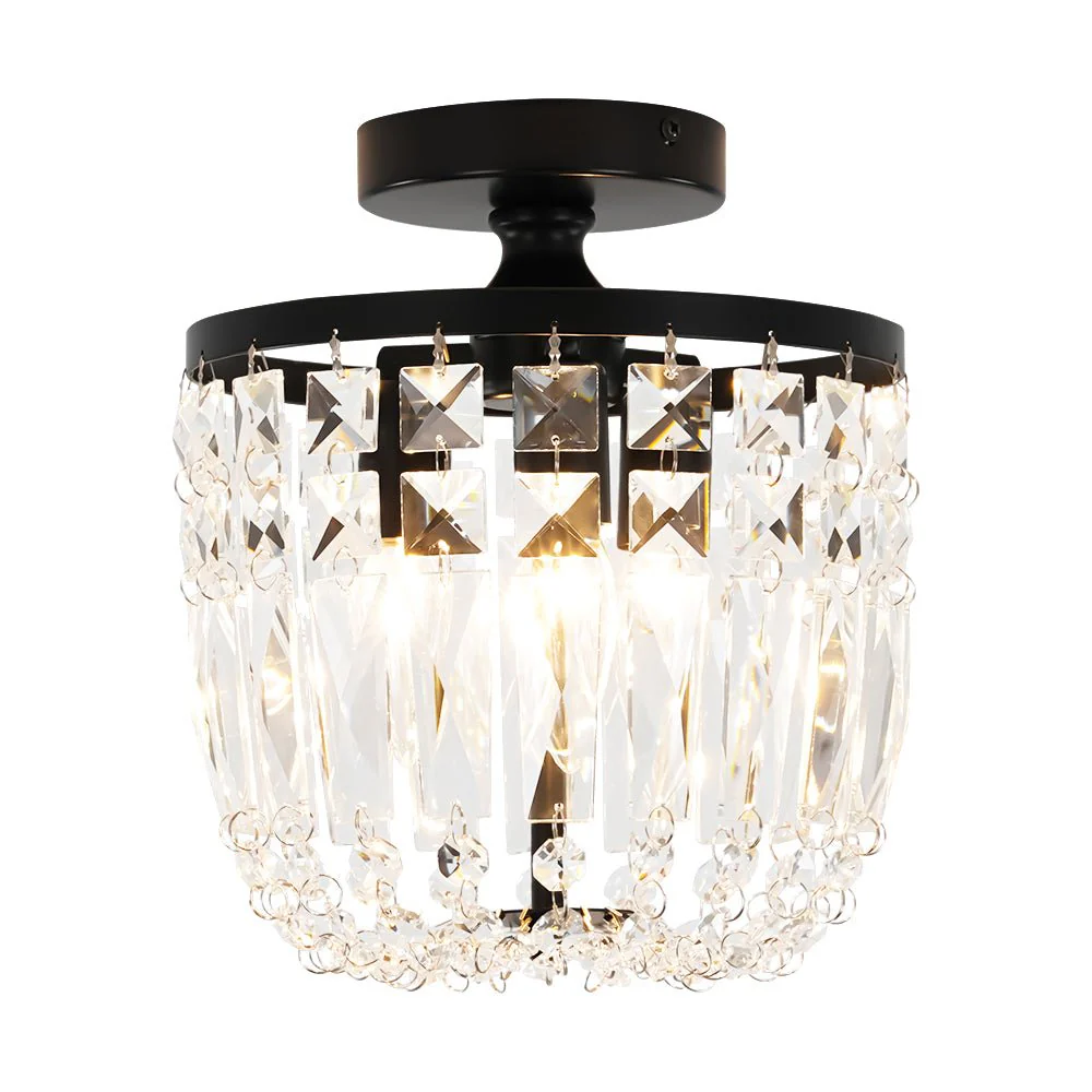 Vintage Black Draped Crystal Round Semi Flush Mount - Image 5