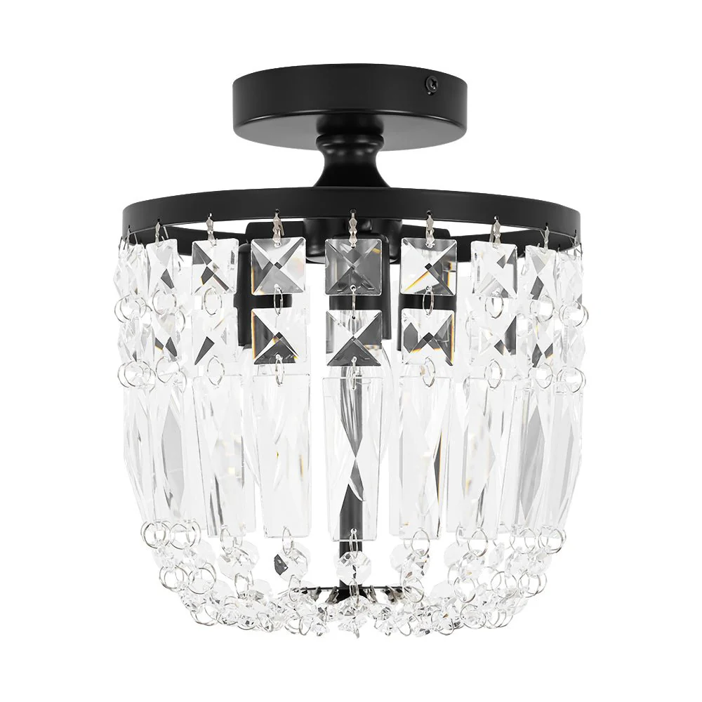 Vintage Black Draped Crystal Round Semi Flush Mount - Image 6