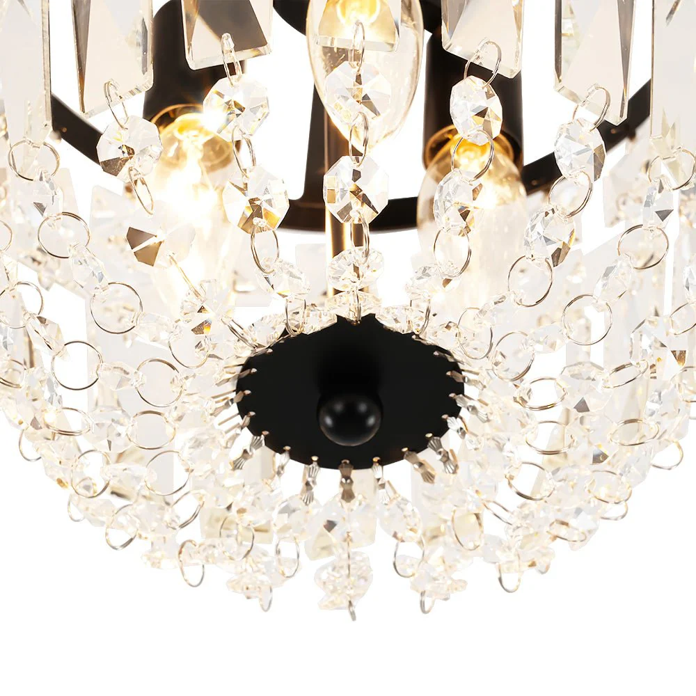 Vintage Black Draped Crystal Round Semi Flush Mount - Image 7