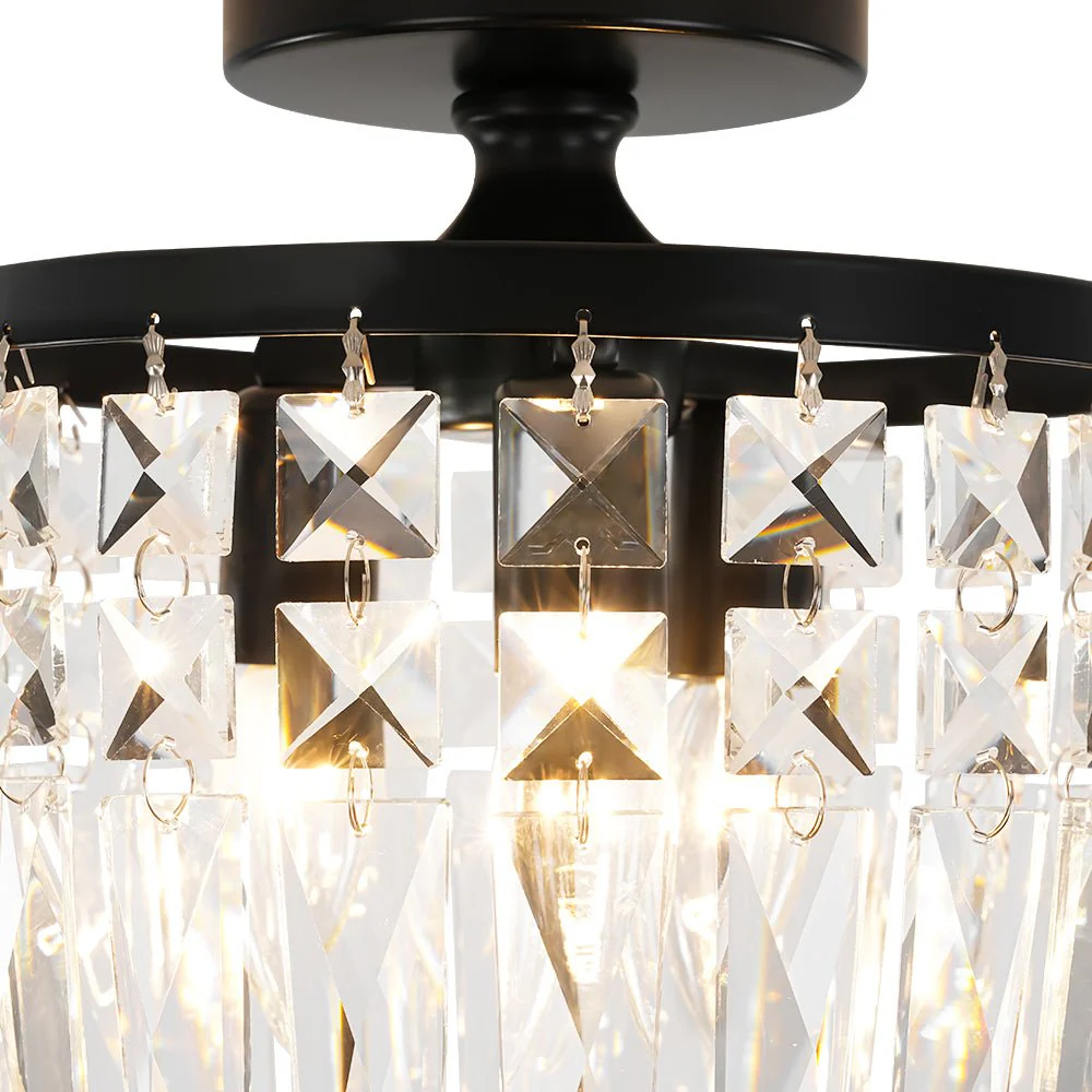 Vintage Black Draped Crystal Round Semi Flush Mount - Image 8