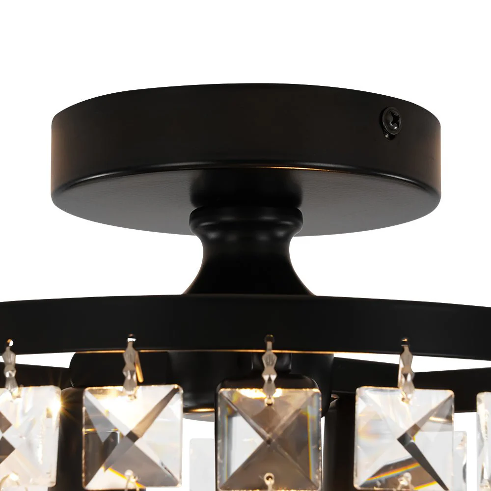 Vintage Black Draped Crystal Round Semi Flush Mount - Image 9