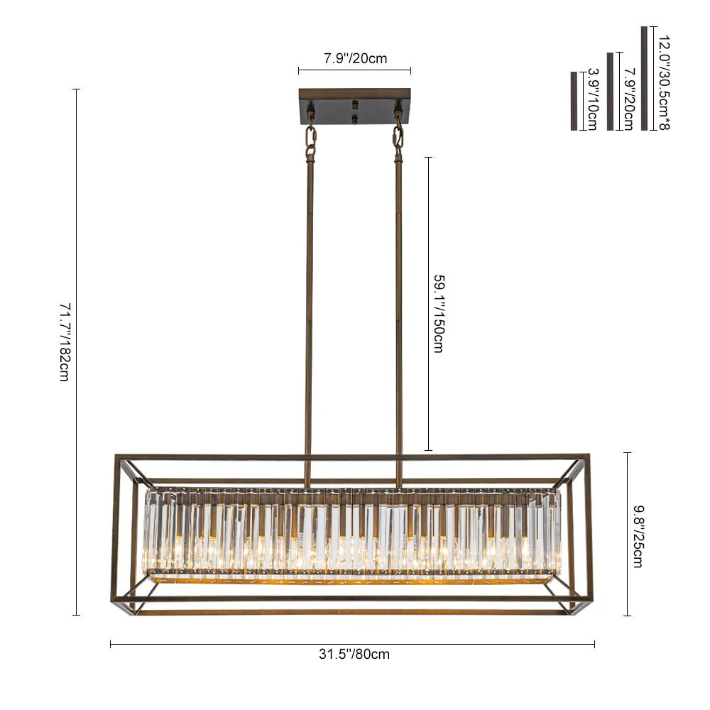 Vintage Italy Glam Crystal Rectangular Linear Chandelier - Image 8